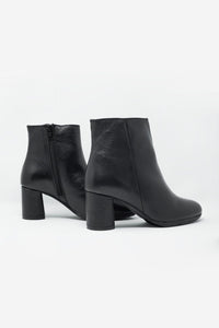 Q2 Women's Shoe Black Blocked Mid Heeled Ankle Boots with Round Toe