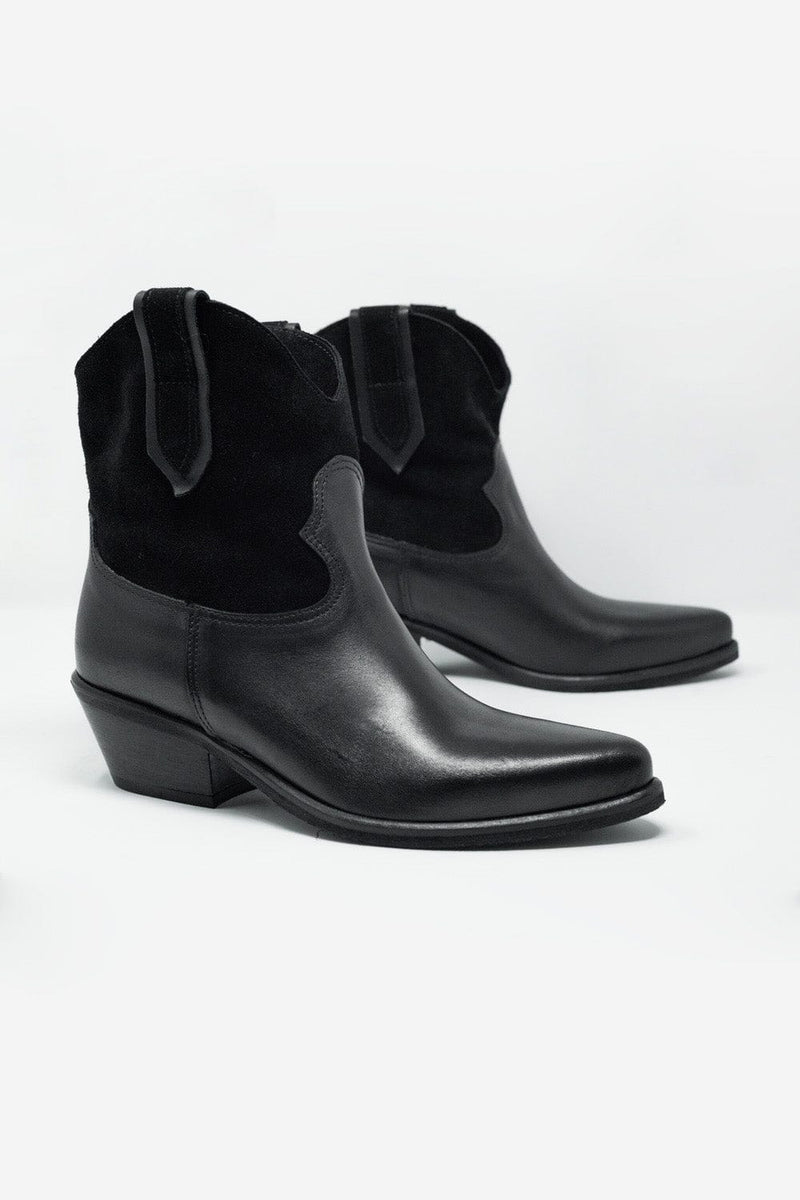 Q2 Women's Shoe Black Western Sock Boots with Suede Detail