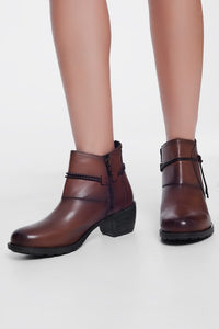 Q2 Women's Shoe Brown Blocked Mid Heeled Ankle Boots