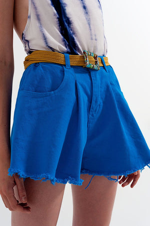 Q2 Women's Shorts A-Line Ripped Denim Shorts in Blue