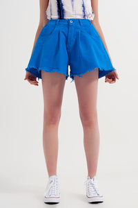 Q2 Women's Shorts A-Line Ripped Denim Shorts in Blue