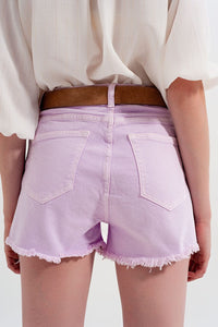 Q2 Women's Shorts Baggy Tomboy Short in Lilac Denim