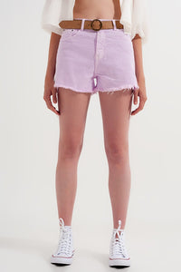 Q2 Women's Shorts Baggy Tomboy Short in Lilac Denim