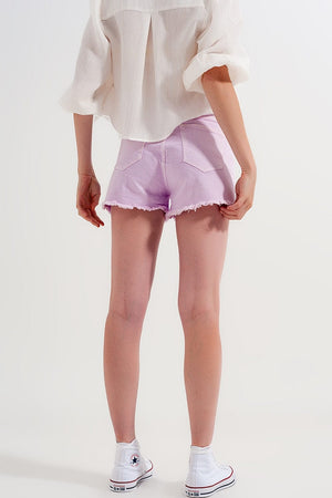 Q2 Women's Shorts Baggy Tomboy Short in Lilac Denim