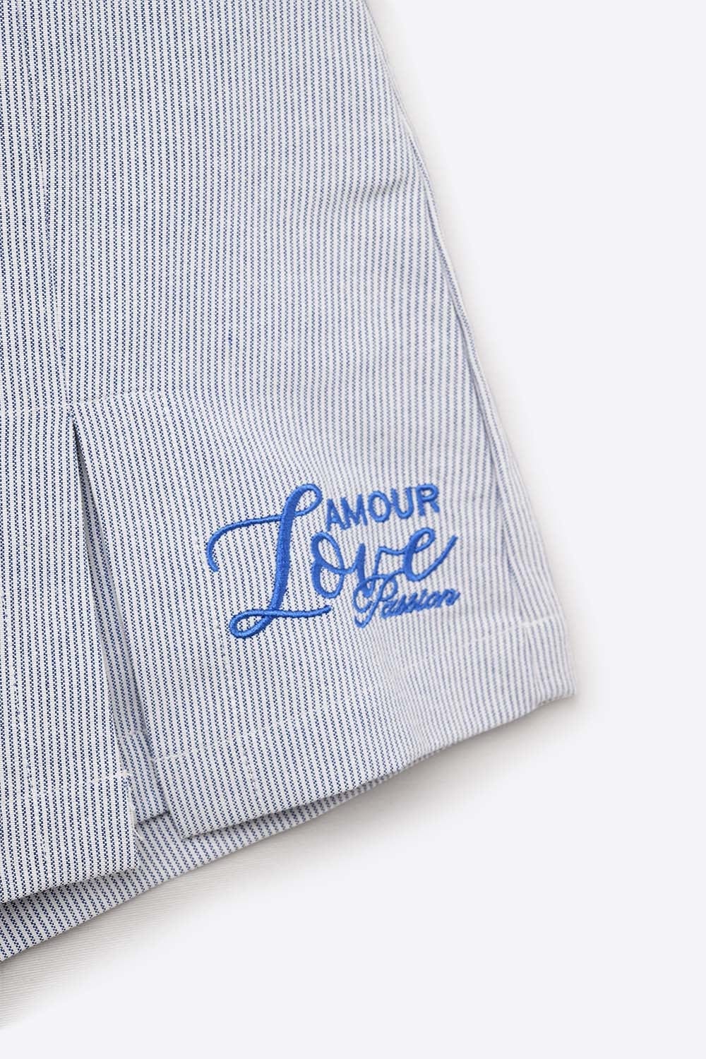 Q2 Women's Shorts Blue Mini Skort With Side Slit And Embroidered Love Amour Passion Logo