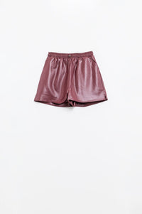 Q2 Women's Shorts Burgundy Faux Leather Shorts With Gathering At The Waist With Drawstring