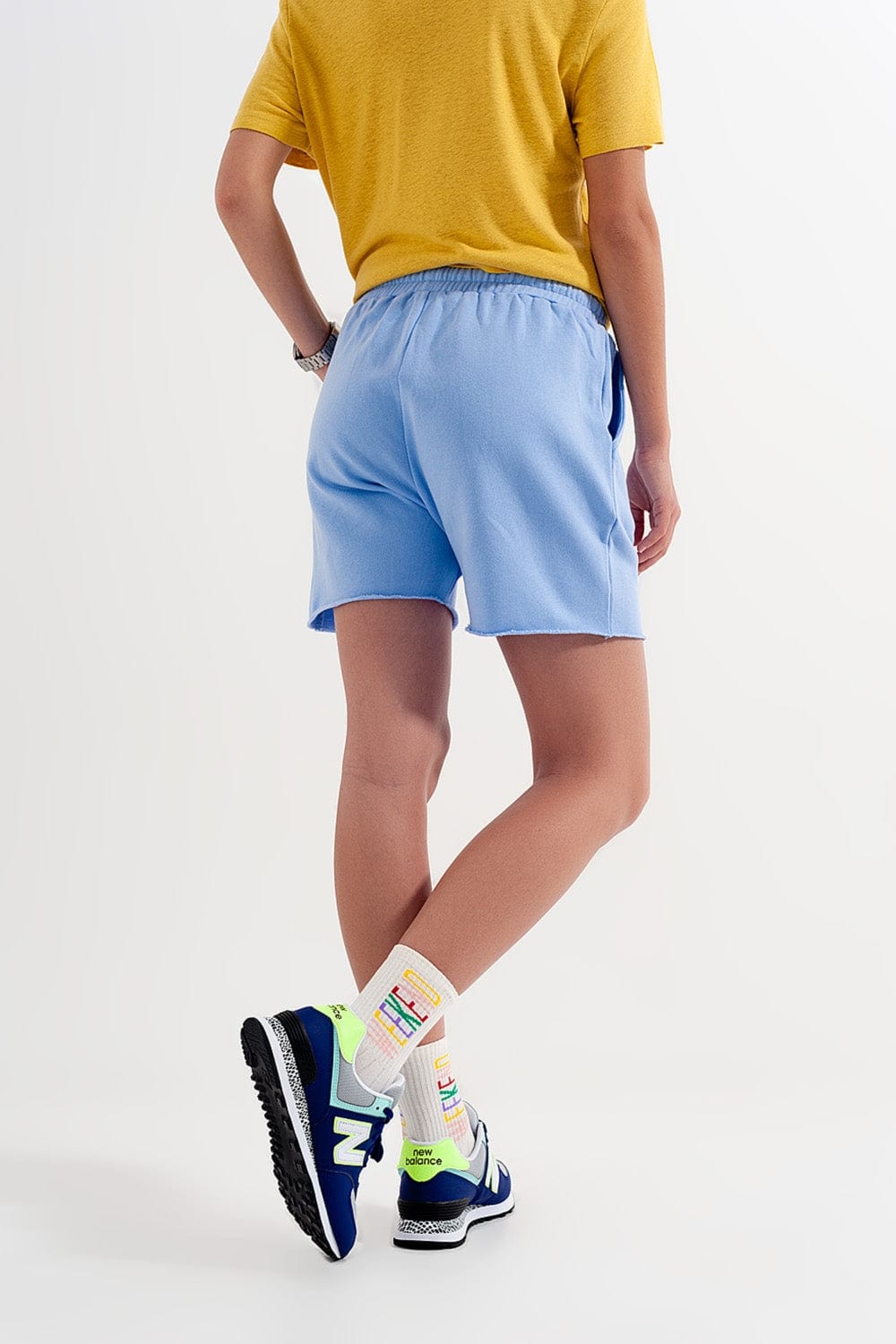 Q2 Women's Shorts Co-Ord Jersey Slim Shorts Shorter Length in Blue