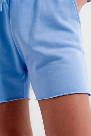 Q2 Women's Shorts Co-Ord Jersey Slim Shorts Shorter Length in Blue