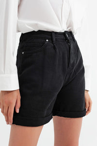 Q2 Women's Shorts Denim Mom Shorts In Black