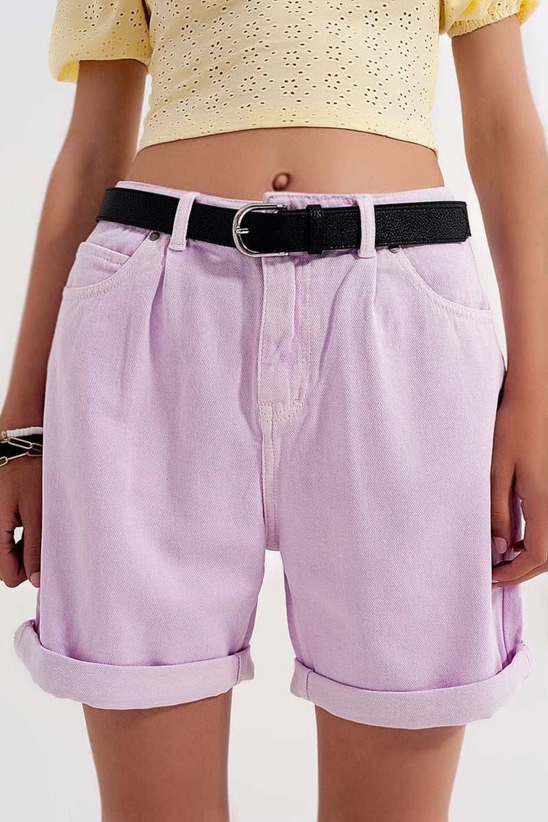 Q2 Women's Shorts Denim Mom Shorts in Lilac
