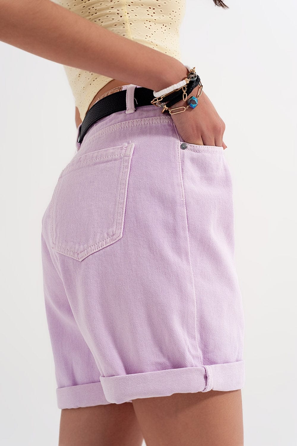 Q2 Women's Shorts Denim Mom Shorts in Lilac