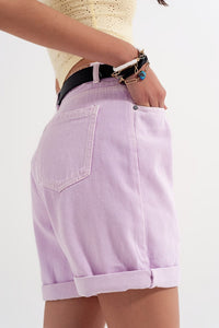 Q2 Women's Shorts Denim Mom Shorts in Lilac