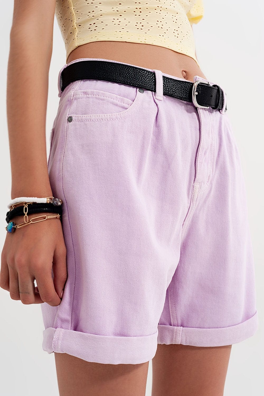 Q2 Women's Shorts Denim Mom Shorts in Lilac