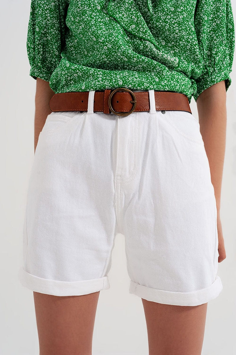 Q2 Women's Shorts Denim Mom Shorts in White