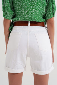 Q2 Women's Shorts Denim Mom Shorts in White