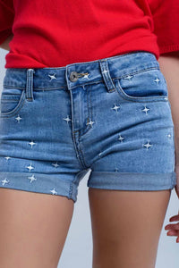 Q2 Women's Shorts Denim shorts with stars detail