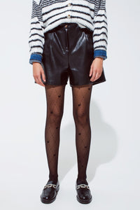 Q2 Women's Shorts Faux Leather Oversized Shorts With Pleat Down The Front And Pockets In Black