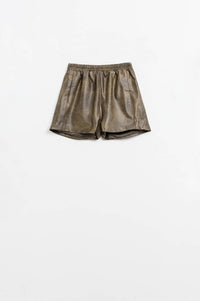 Q2 Women's Shorts Faux Leather Relaxed Shorts In Vintage Brown