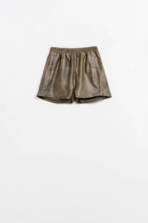 Q2 Women's Shorts Faux Leather Relaxed Shorts In Vintage Brown