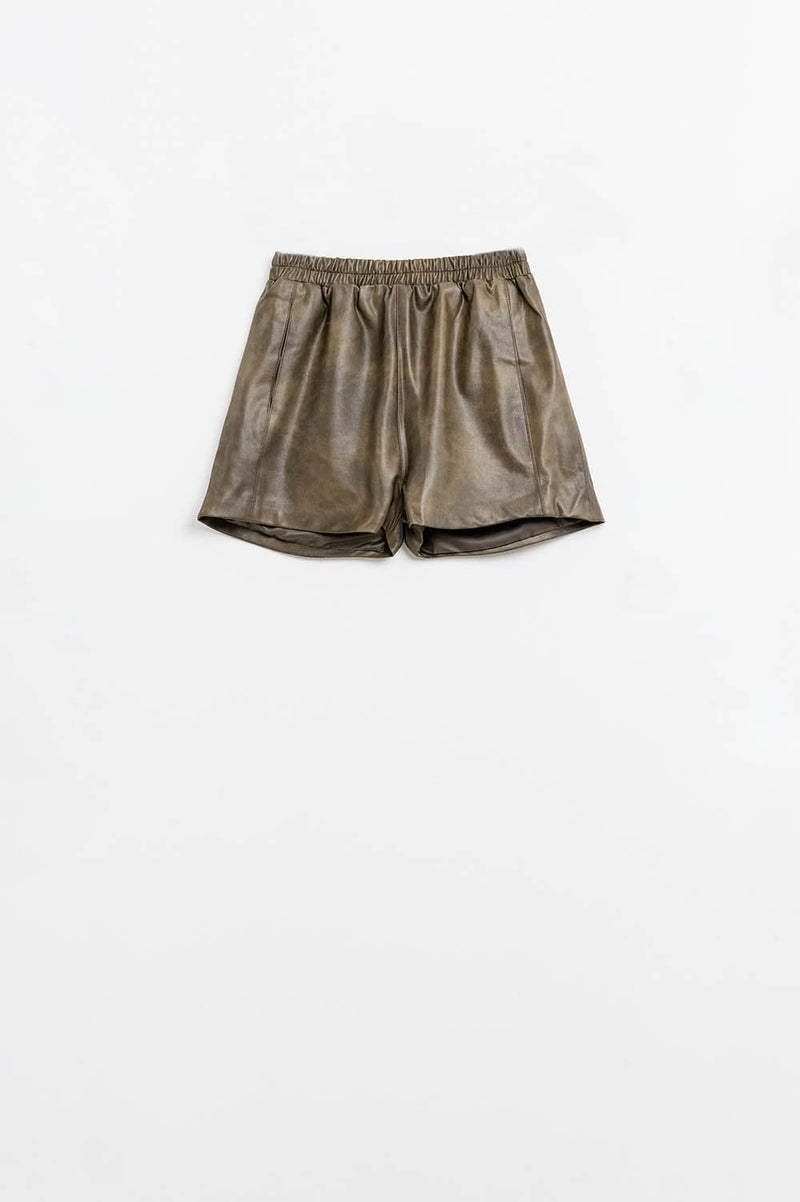 Q2 Women's Shorts Faux Leather Relaxed Shorts In Vintage Brown