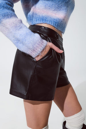 Q2 Women's Shorts Faux Leather Short Shorts With Waist Detail