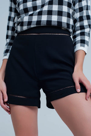 Q2 Women's Shorts High waist black short with lace detail