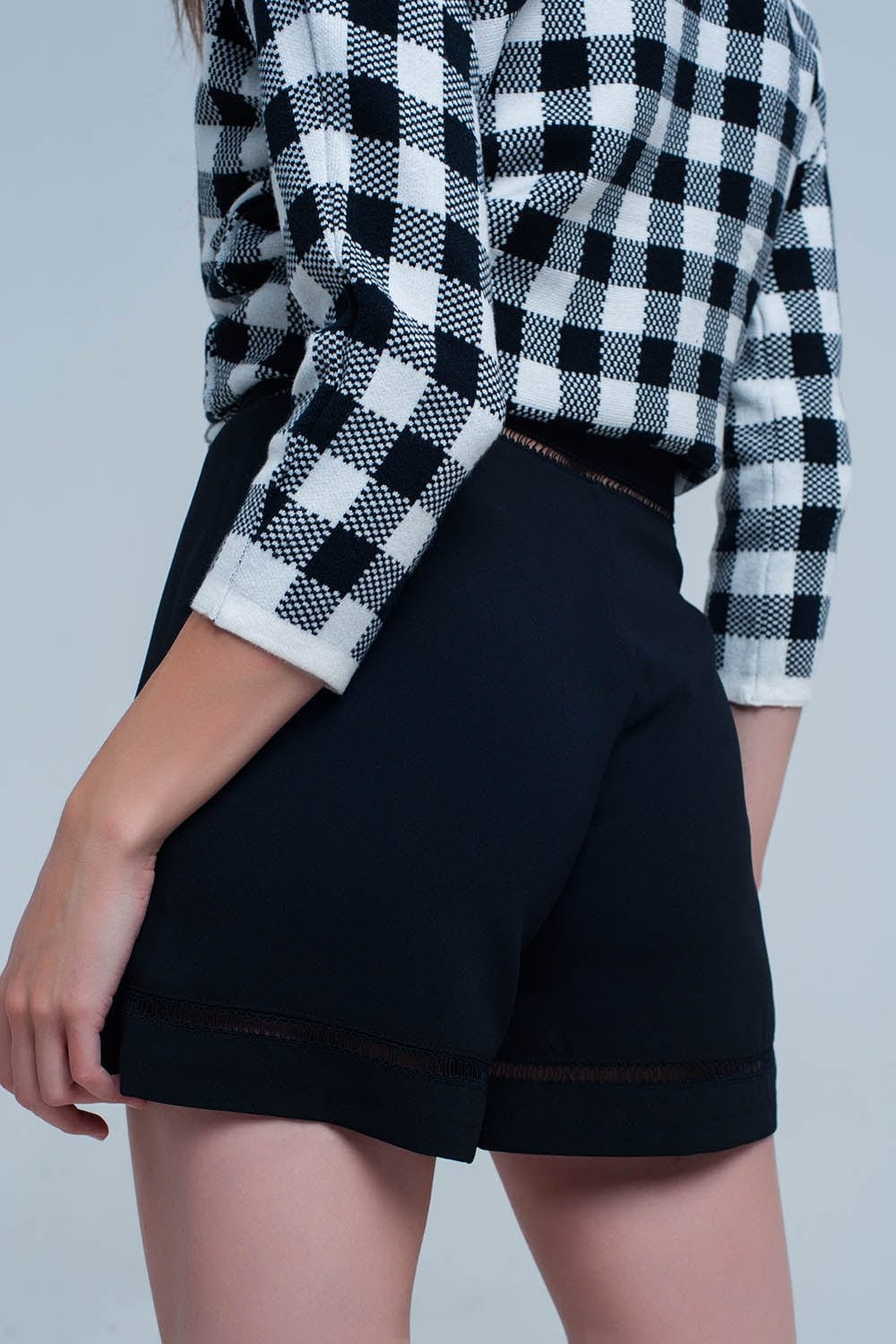 Q2 Women's Shorts High waist black short with lace detail