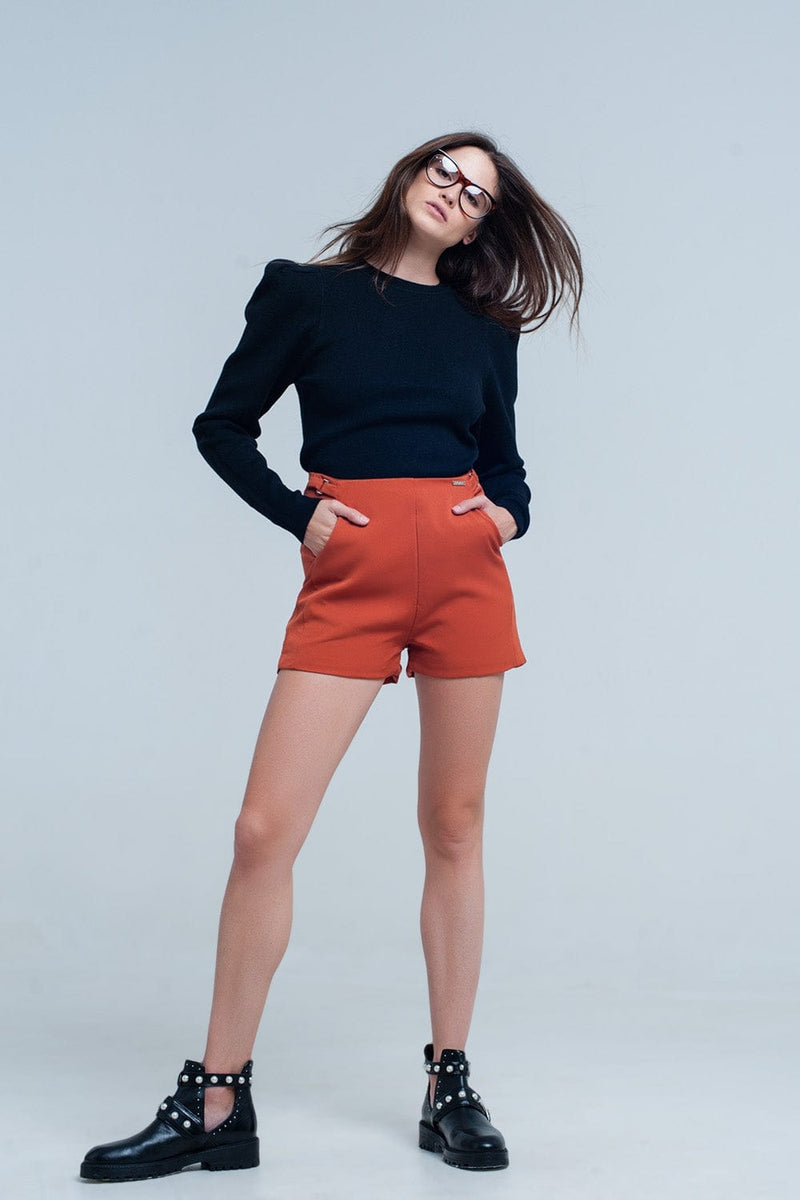 Q2 Women's Shorts High Waist Orange Shorts
