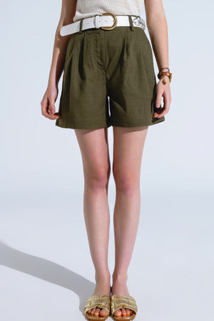 Q2 Women's Shorts Khaki Shorts With Pockets And Elastic Waist