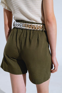 Q2 Women's Shorts Khaki Shorts With Pockets And Elastic Waist