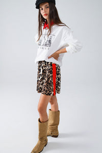 Q2 Women's Shorts Leopard Print Shorts With Red Stripes On The Sides