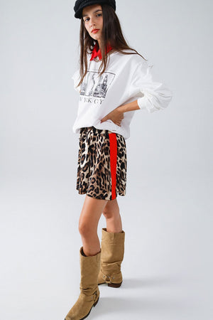 Q2 Women's Shorts Leopard Print Shorts With Red Stripes On The Sides