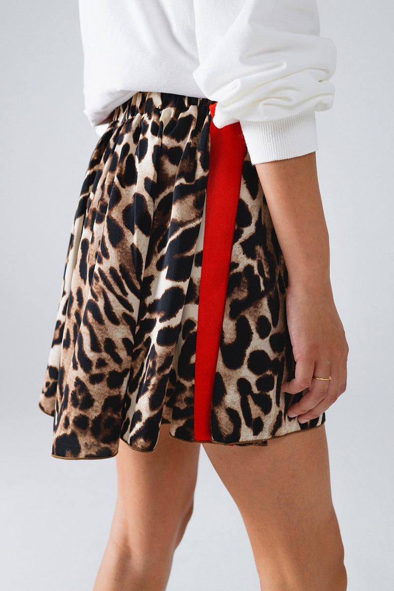 Q2 Women's Shorts Leopard Print Shorts With Red Stripes On The Sides