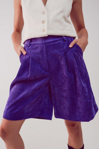 Q2 Women's Shorts Longline Short in Purple Cord