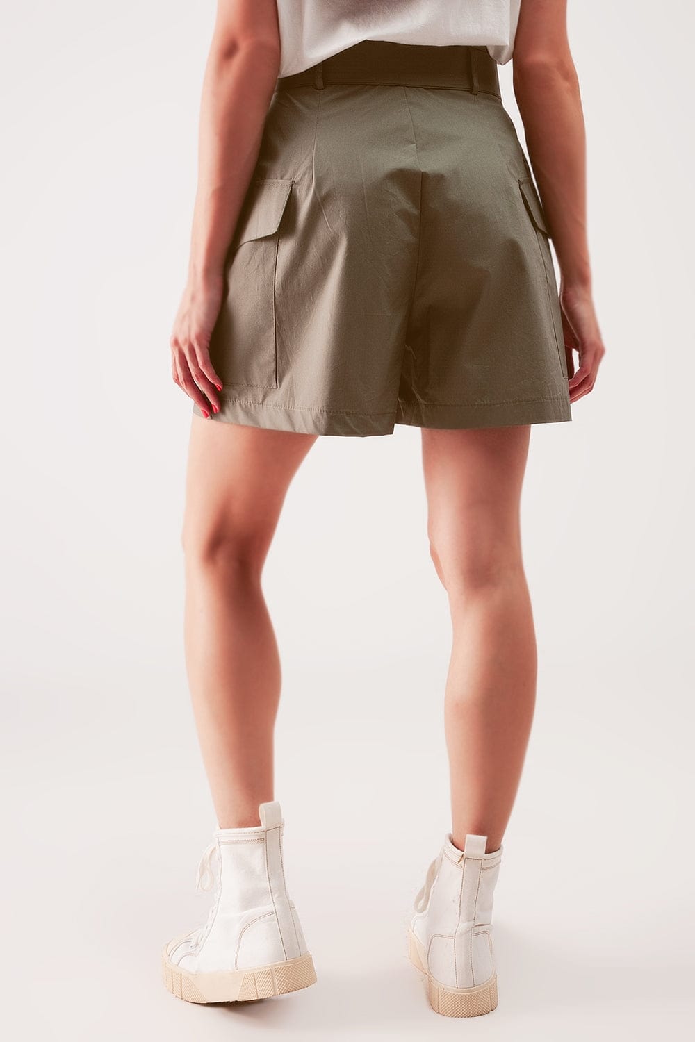 Q2 Women's Shorts Longline Wide Leg Bermuda Shorts in Khaki
