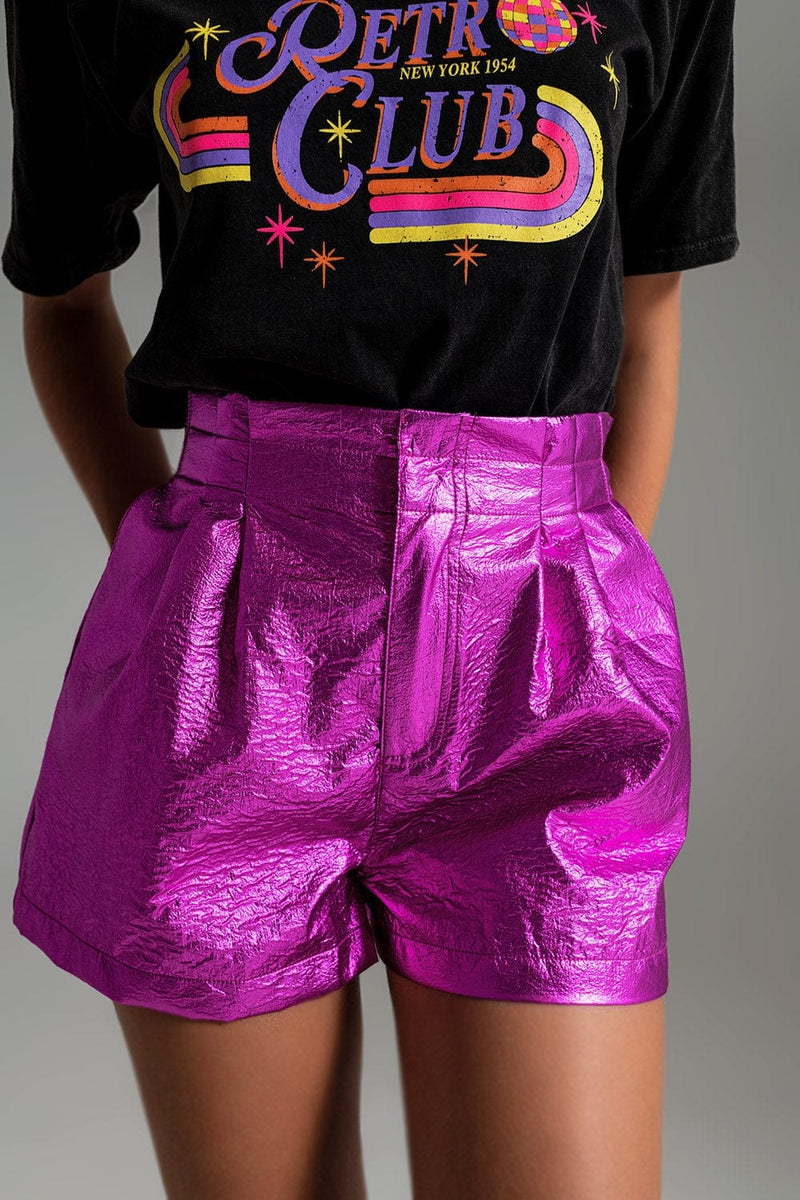 Q2 Women's Shorts Metallic Shorts With Front Dart In Fuchsia