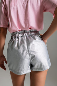 Q2 Women's Shorts Metallic Shorts With Front Dart In Silver