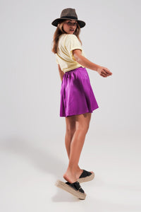 Q2 Women's Shorts One Size / Fuchsia / China High Rise Satin Shorts in Purple