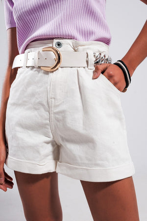 Q2 Women's Shorts Paperbag Denim Short in Optic White