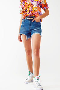 Q2 Women's Shorts Short Distressed Jeans in Mid Wash