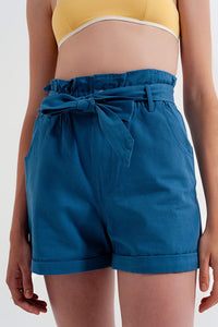 Q2 Women's Shorts Shorts with Belted Waist in Blue