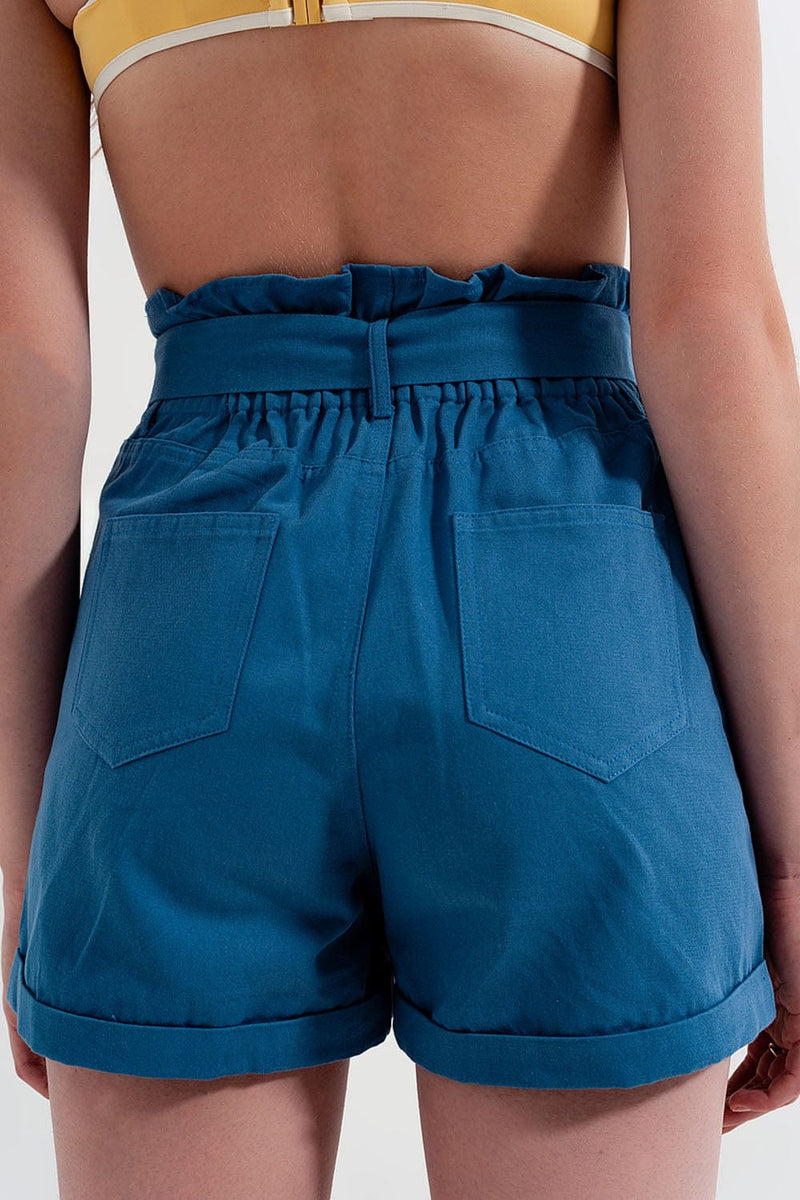 Q2 Women's Shorts Shorts with Belted Waist in Blue