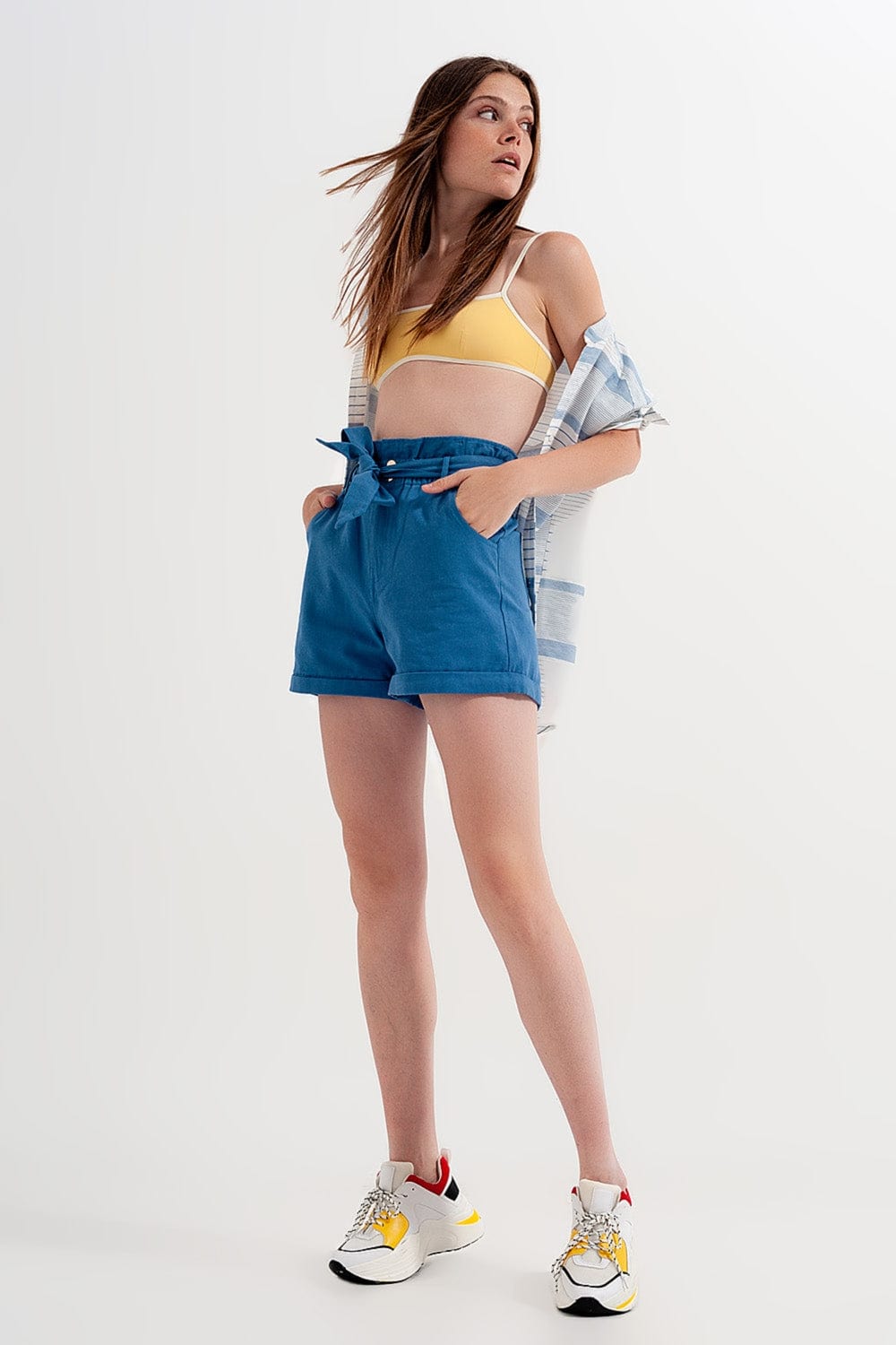 Q2 Women's Shorts Shorts with Belted Waist in Blue