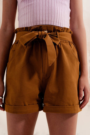 Q2 Women's Shorts Shorts with Belted Waist in Camel