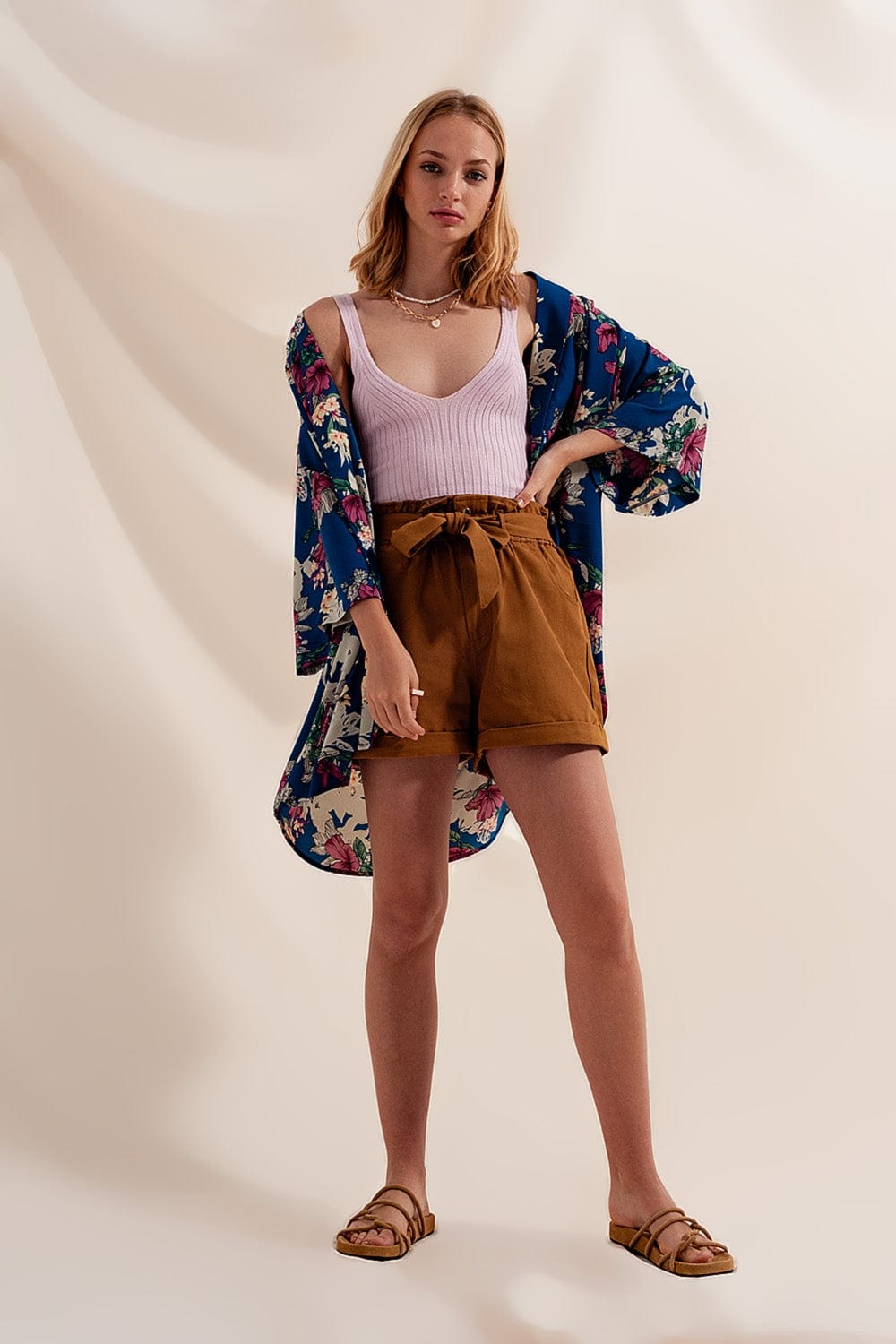 Q2 Women's Shorts Shorts with Belted Waist in Camel