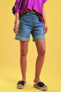 Q2 Women's Shorts Shorts with Button Front in Blue