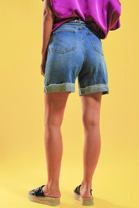 Q2 Women's Shorts Shorts with Button Front in Blue