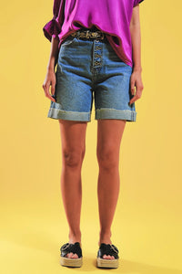 Q2 Women's Shorts Shorts with Button Front in Blue