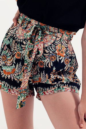 Q2 Women's Shorts Slim Shorts with Elasticated Waist in Satin Floral Print