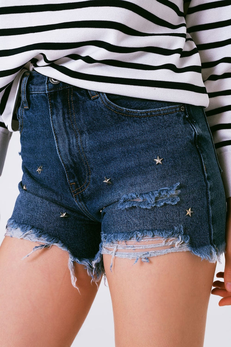 Q2 Women's Shorts Star Stud Embellishment Denim Shorts